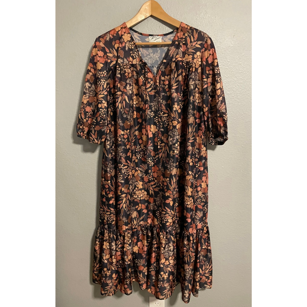 Vintage Bob Simmons Womens Muumuu Dress One Size Floral Tiered Peasant Boho 70s